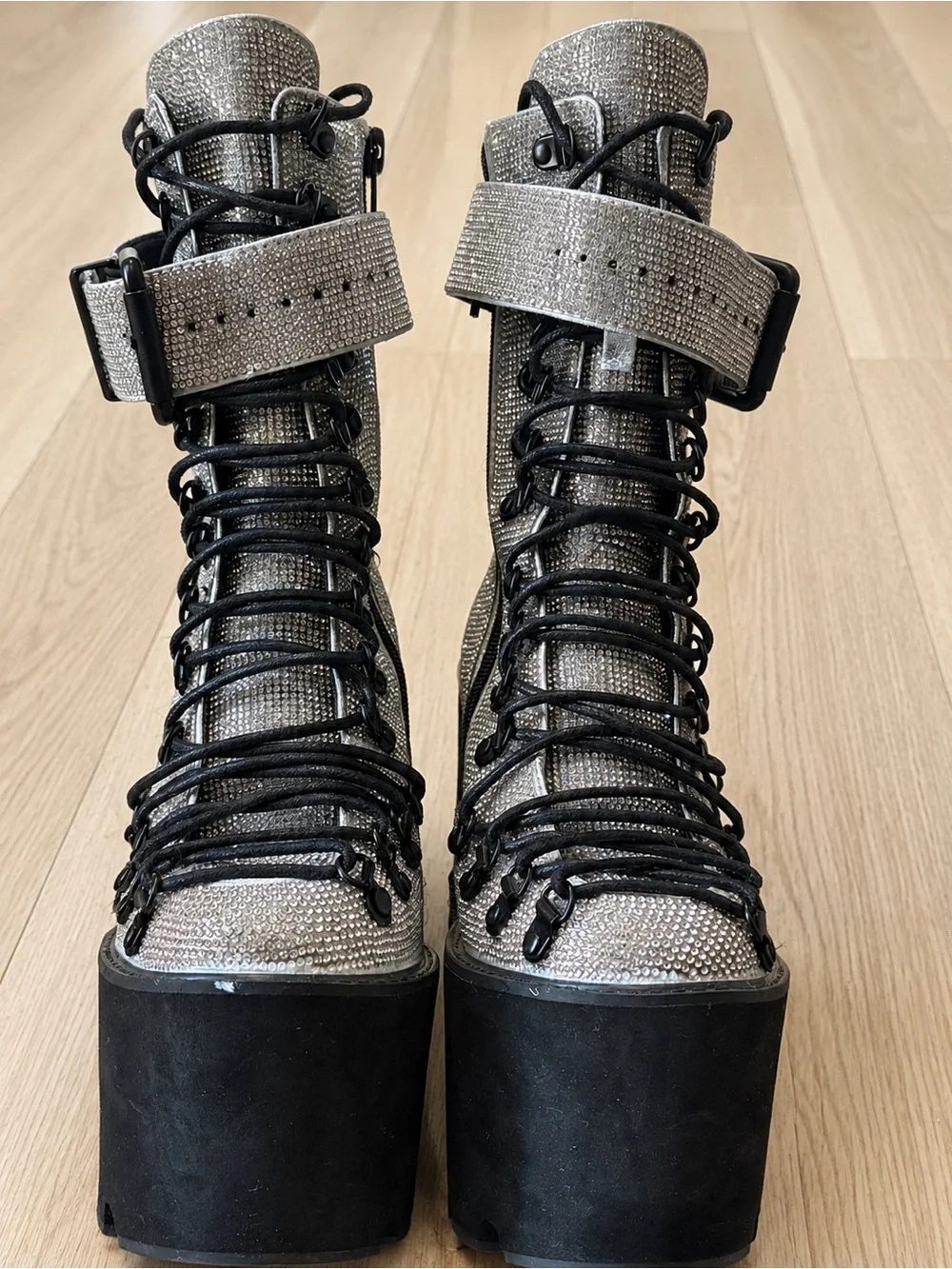 Club Exx Crystal Traitor boots from Dolls Kill Rhinestone Platform Size 6